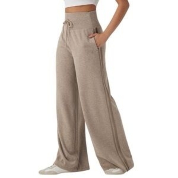 HALARA Pants - Halara Wide Leg Track Lounge Pants – Size Medium – Taupe/Beige – Soft & Flowy